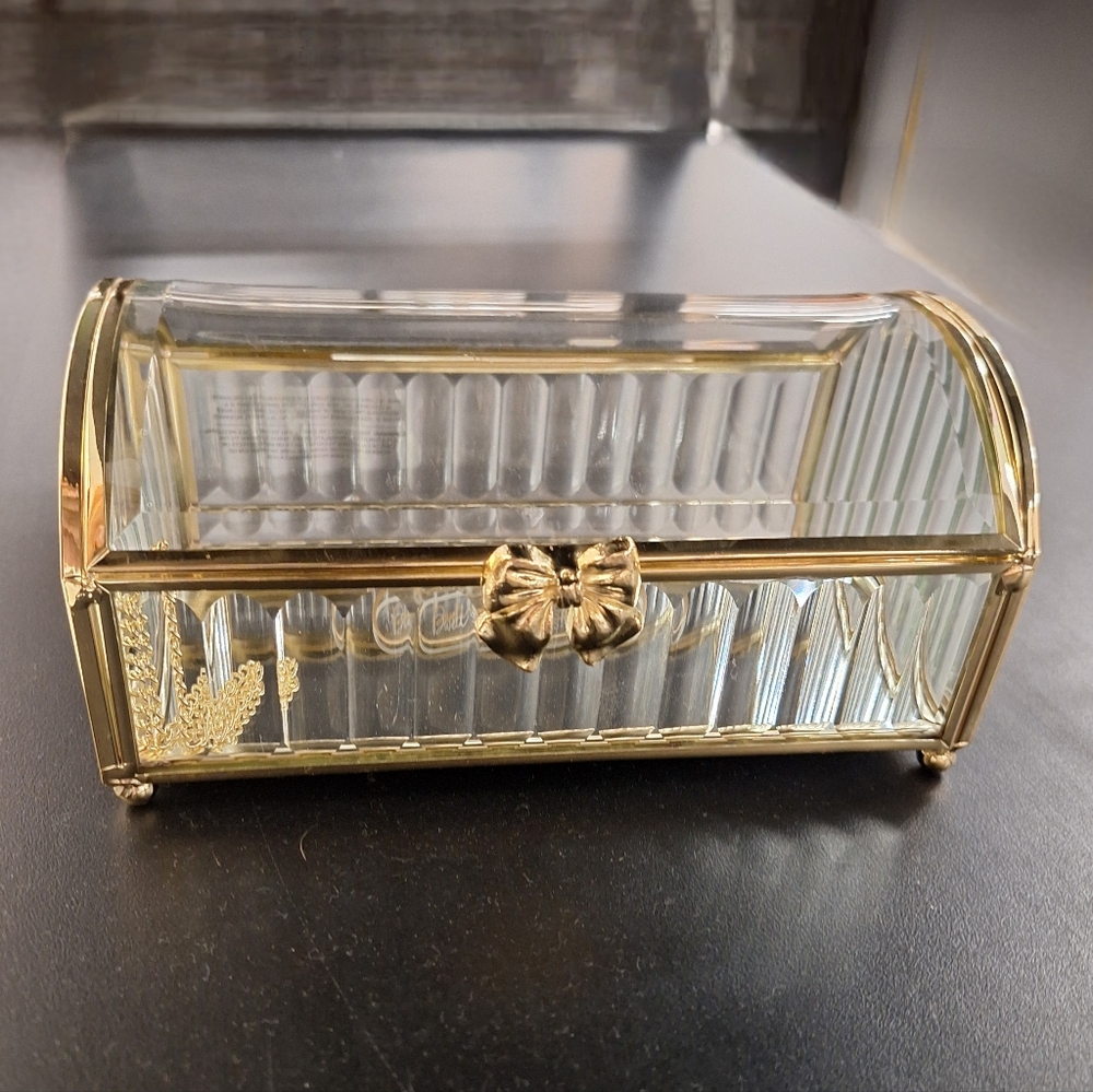 Glass Display Box Gold Metal Jewelry Box Holder Casket Stained Glass Case - Picture 8 of 17